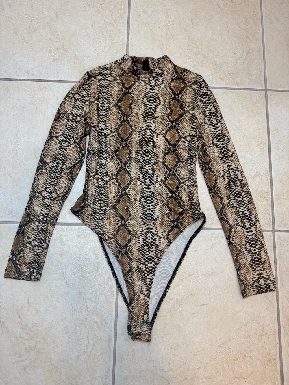 SHEIN Brown Snake Print Long Sleeve One-Piece Bodysuit